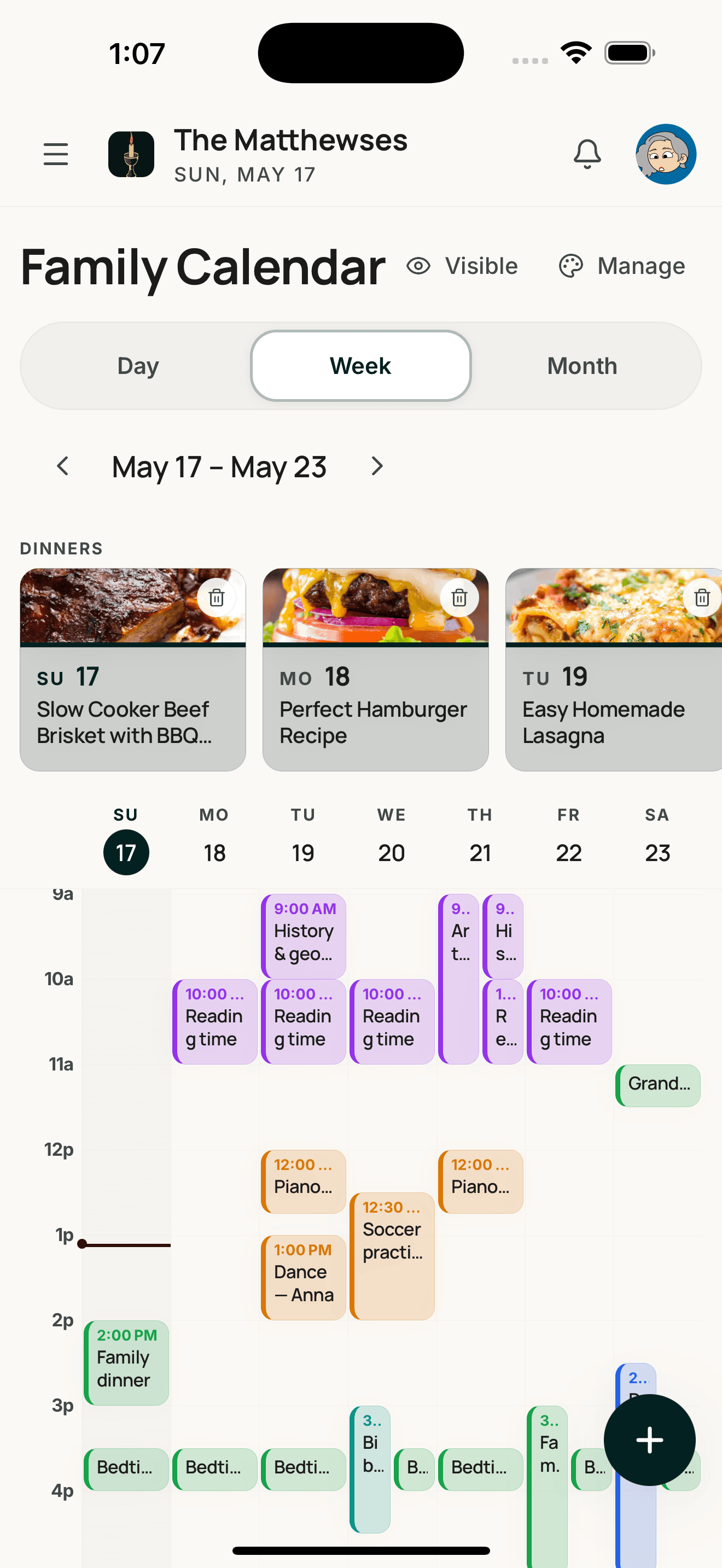 Lightstead mobile — calendar week view