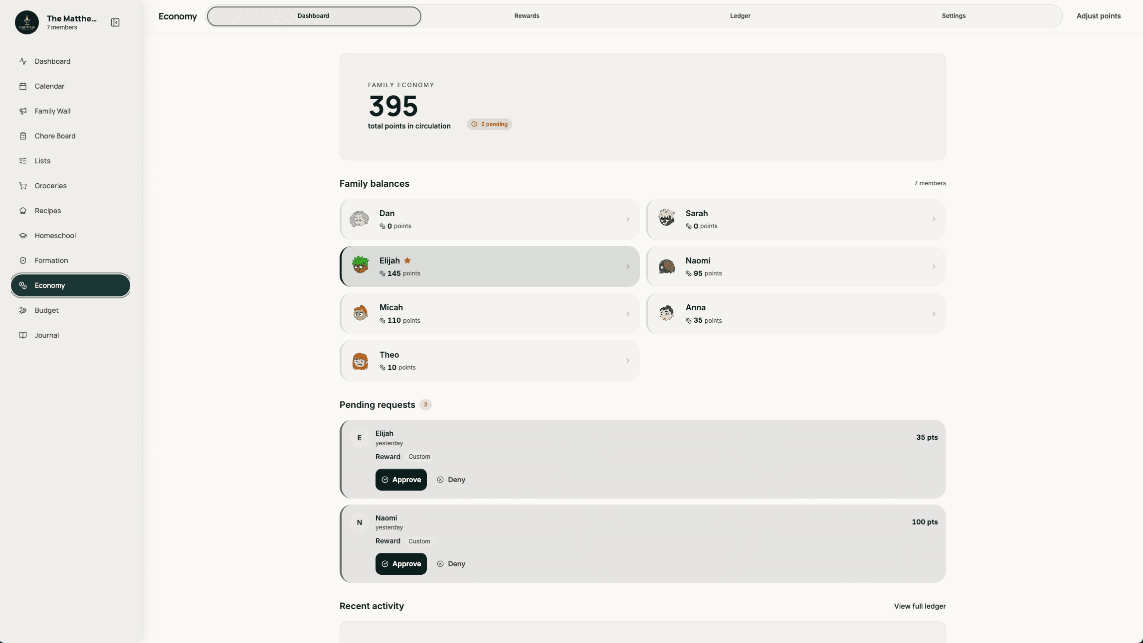 Lightstead kid economy — allowance and reward store