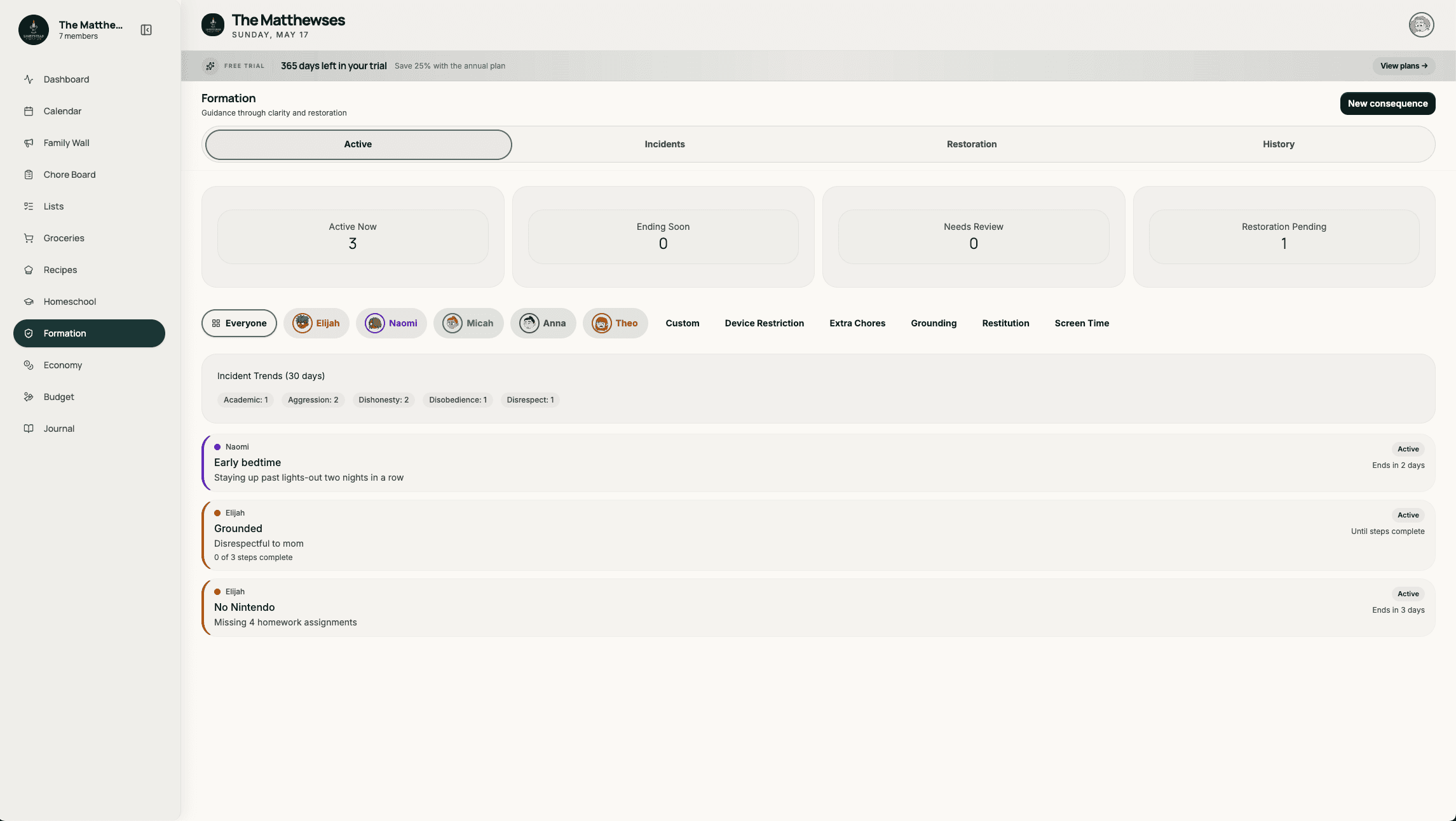 Lightstead formation module — calm behavior log