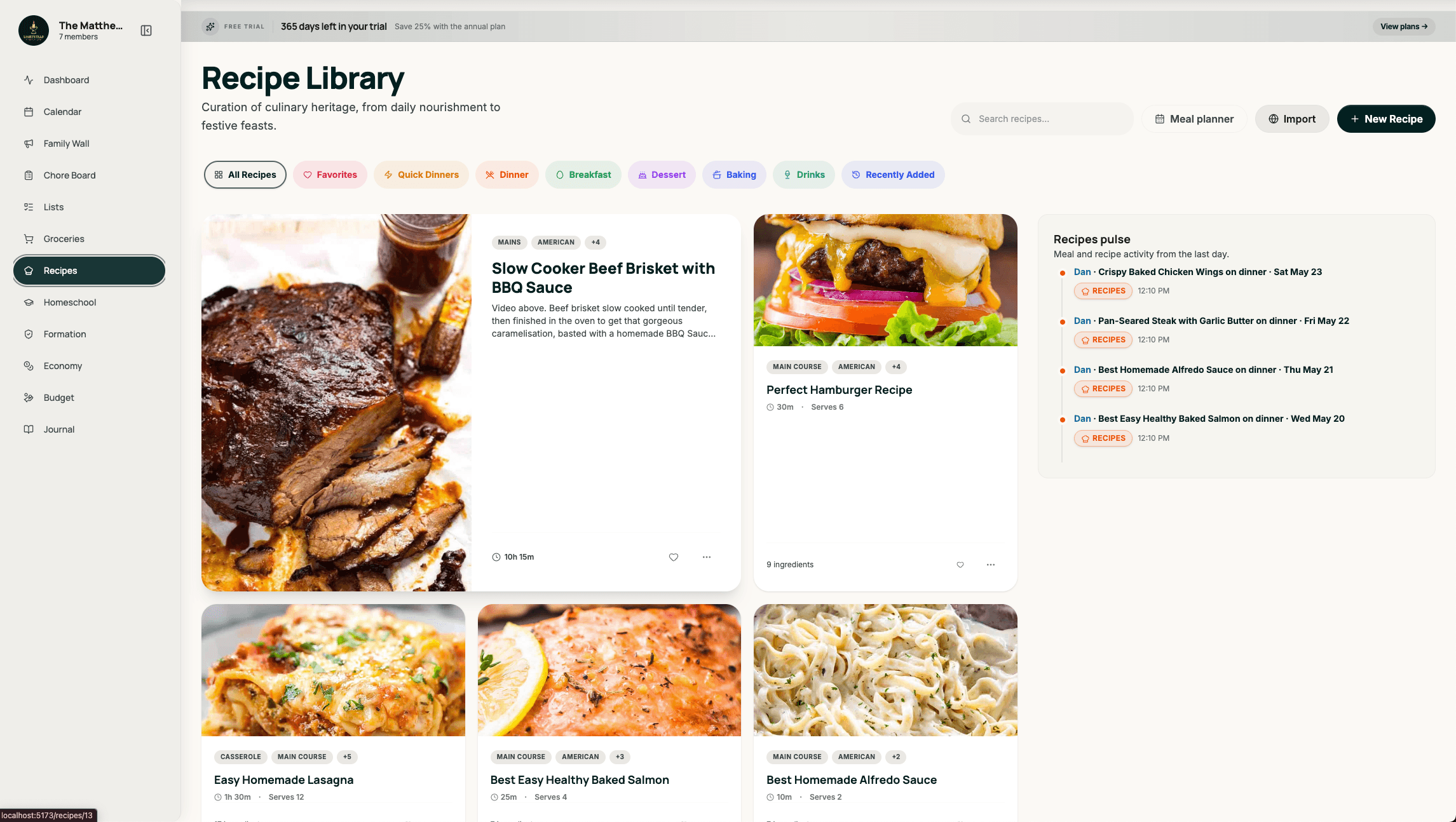 Lightstead recipes module — library + cook mode
