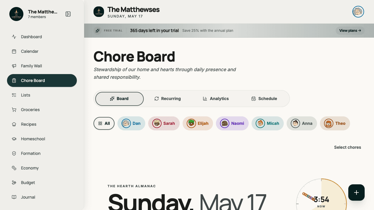 Lightstead chore board — parent view with rotation and approval queue